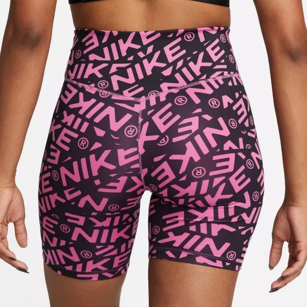 Nike One Women's Cosmic Fuchsia Printed Mid-Rise Biker Shorts DX0092-665 Size S - Picture 2 of 3